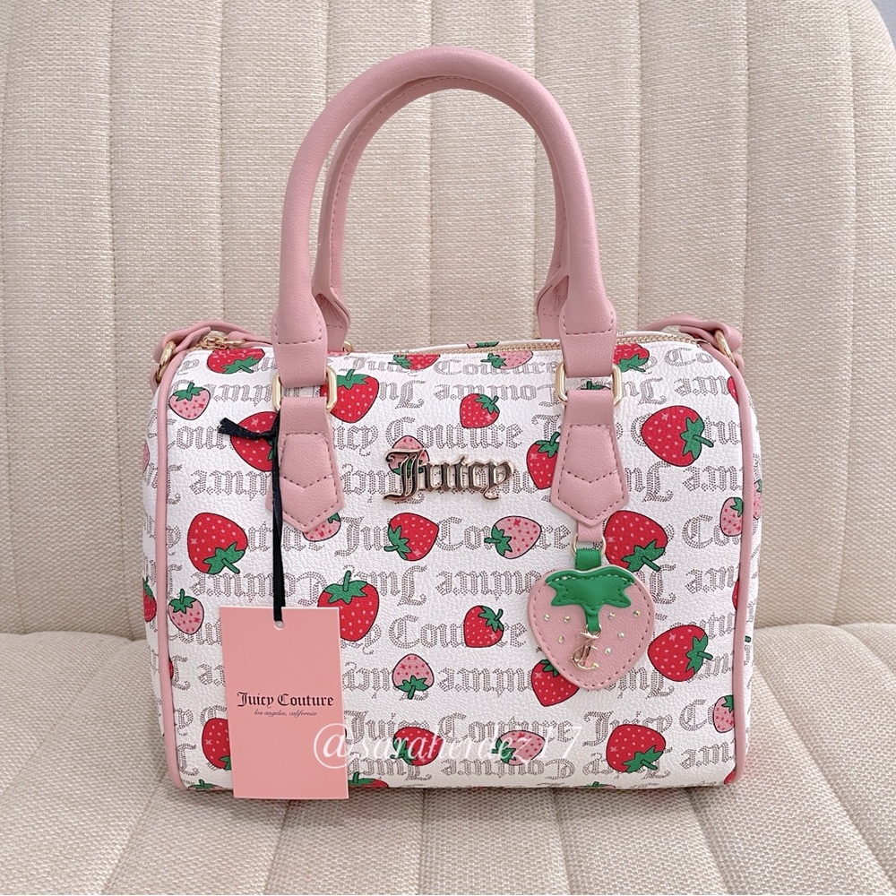 NEW‎ Juicy Couture Strawberry Satchel Crossbody Bag Pink White Logo